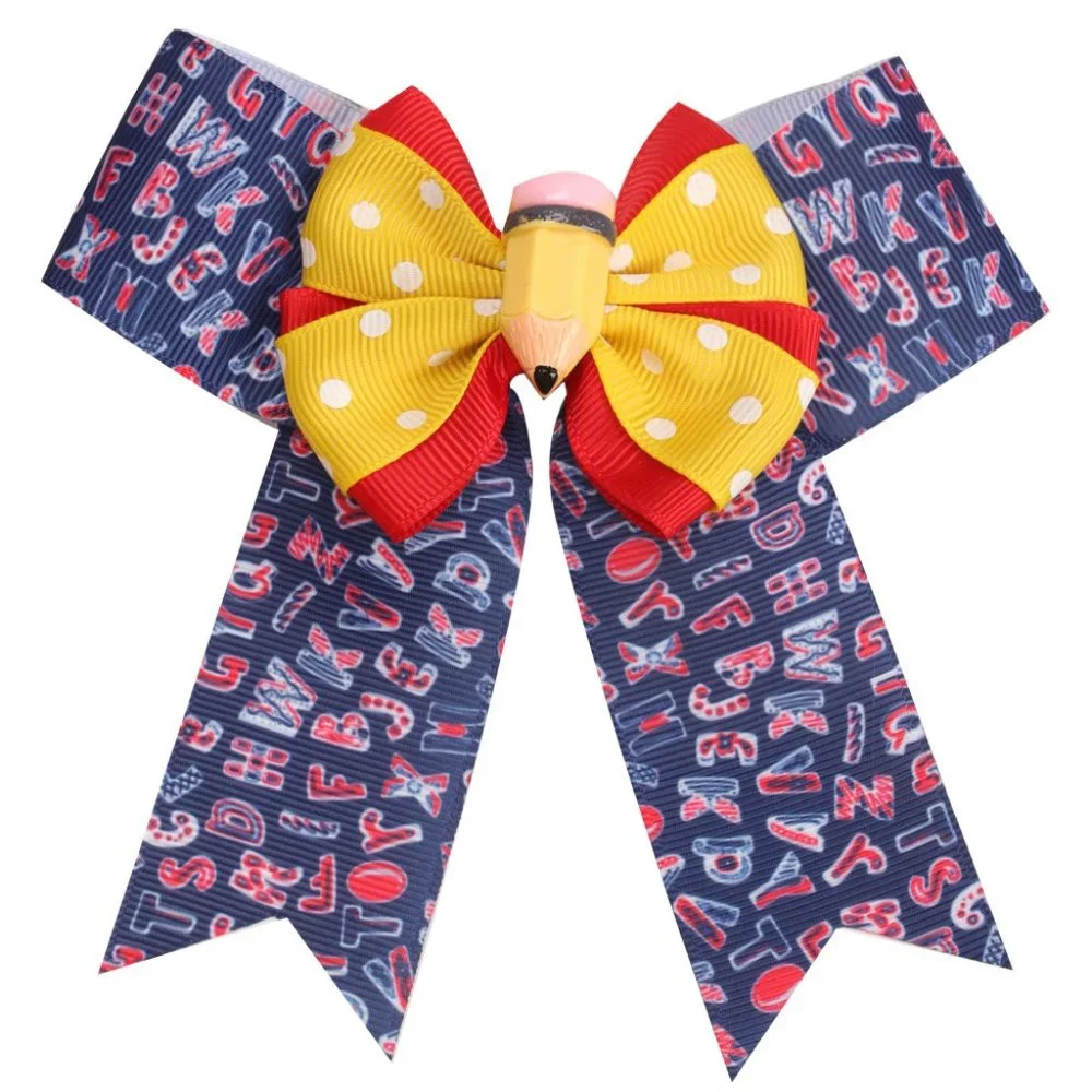 Back to School Girls Hair Bow Clip 5 Inches